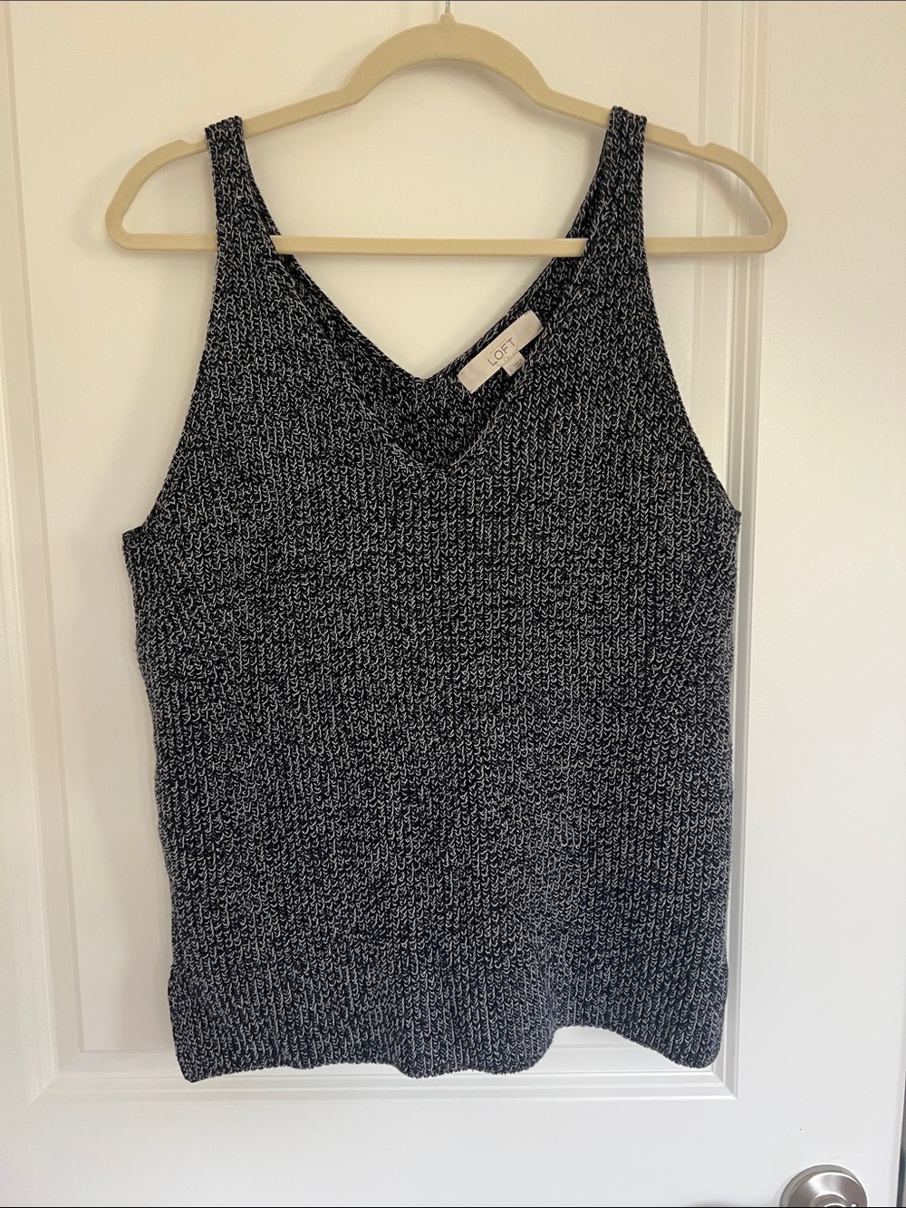 LOFT Navy & White Marled V-Neck Knit Tank